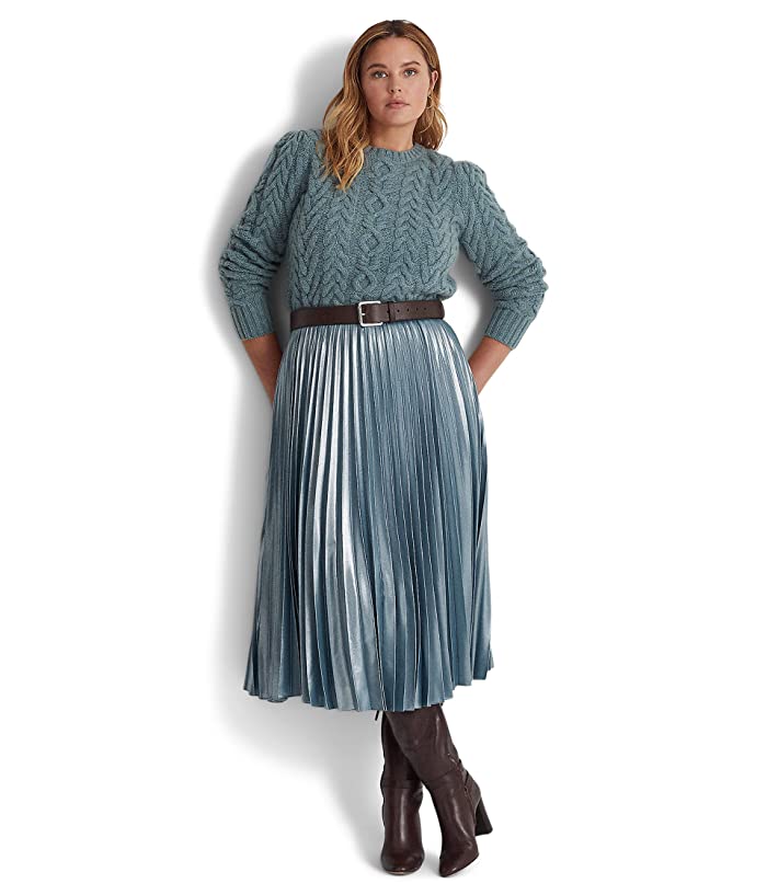 LAUREN Ralph Lauren Plus-Size Pleated Metallic Chiffon Skirt 20W - Bellso